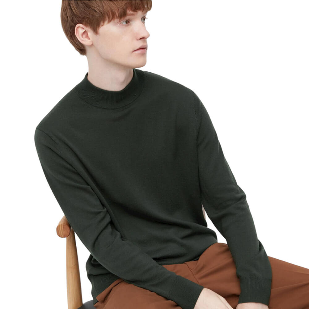 

Джемпер с воротником-стойкой Uniqlo Fine Merino, оливковый