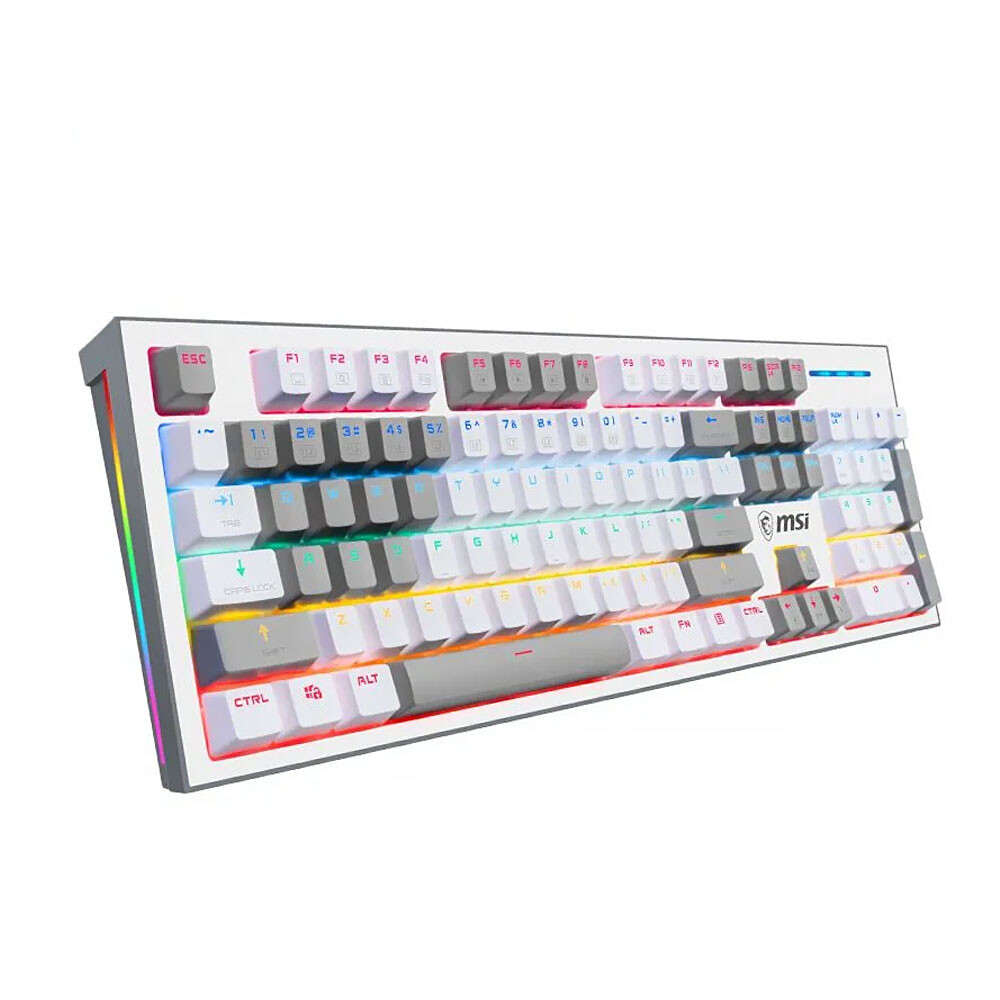 

Механическая проводная игровая клавиатура MSI GK50Z, Blue Switches, белый-серый