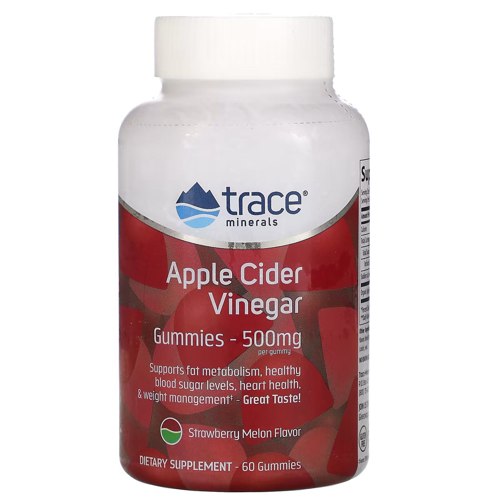 Trace Minerals Жевательные мармеладки с яблочным уксусом вкус клубники и дыни 500 мг, 60 таблеток