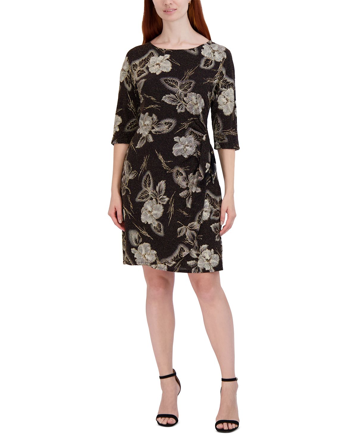 Плюс размер платье-футляр с цветочным принтом и рукавом 3/4 с боковым узлом Robbie Bee, мульти цена и фото