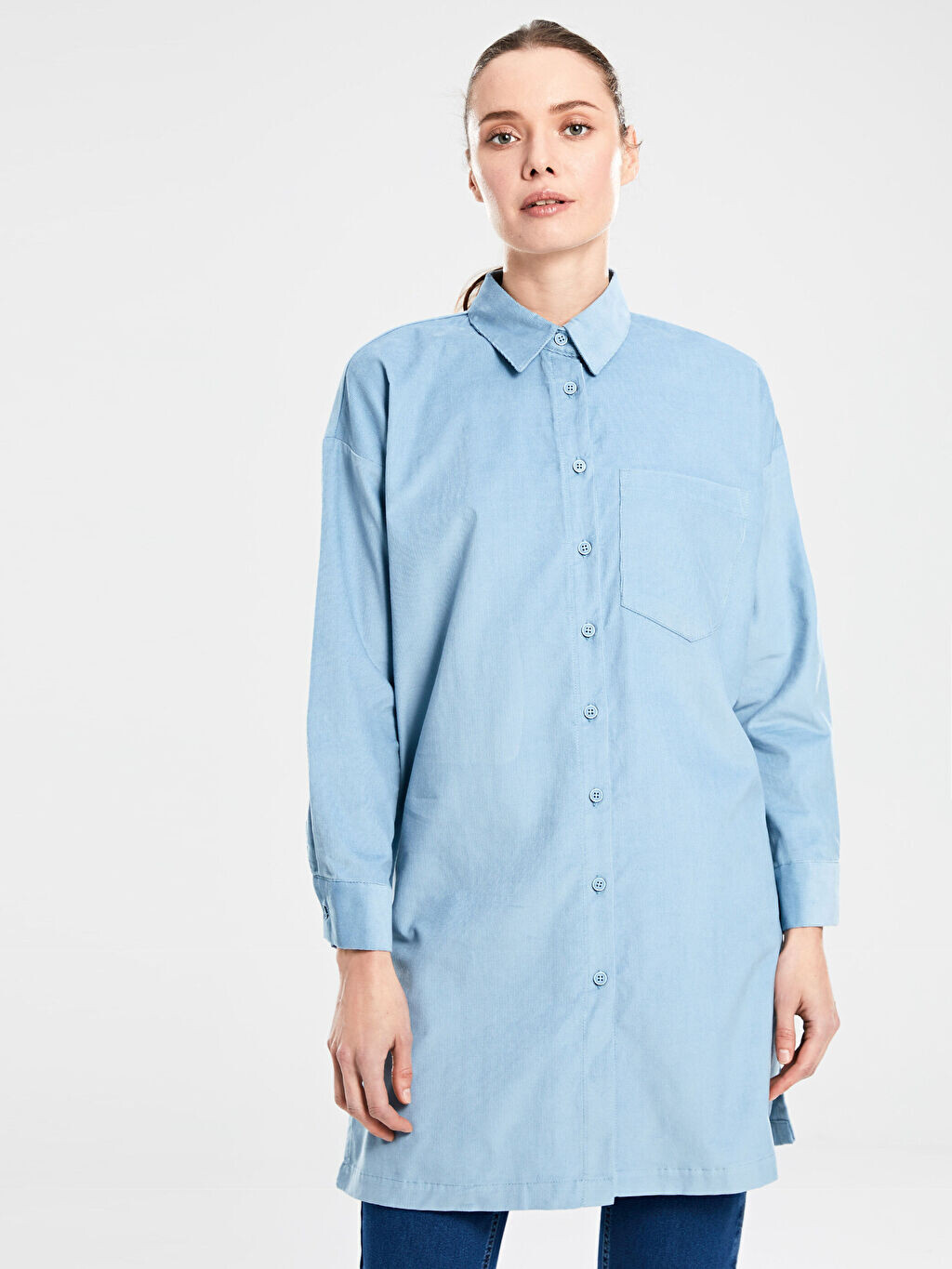 

Хлопковая женская туника с воротником и длинными рукавами LCW Modest