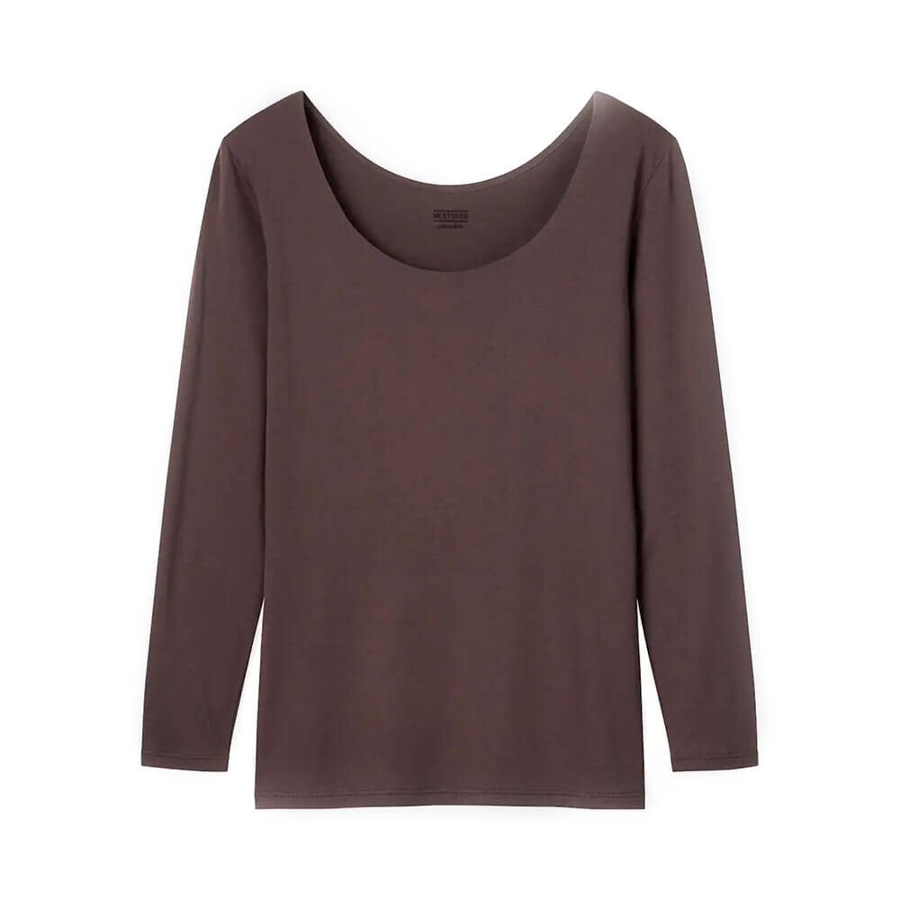 

Лонгслив Uniqlo Heattech Scoop Neck Thermal Top, тёмно-коричневый (Размер S)