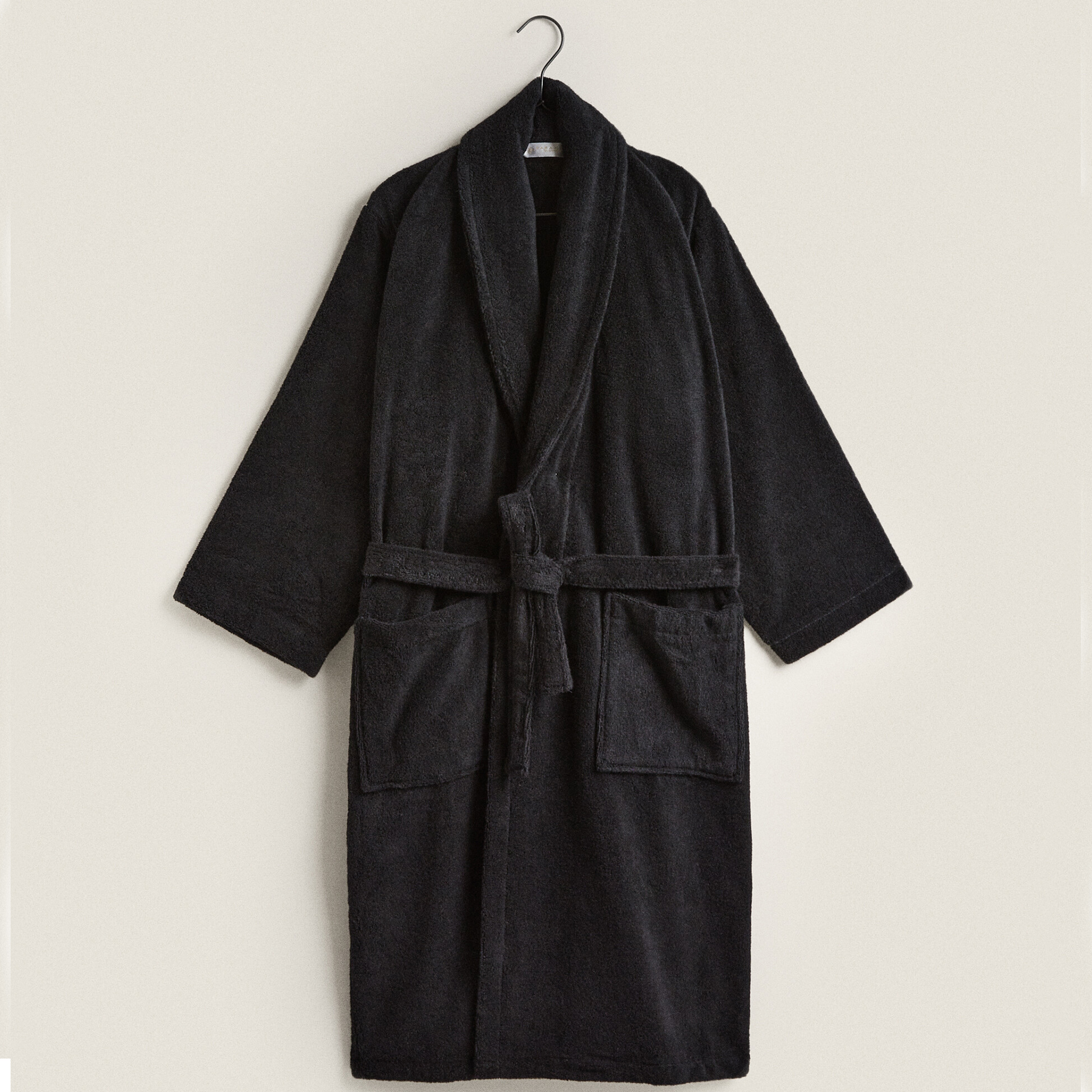 Банный халат Zara Home Extra Soft With Shawl Collar, черный