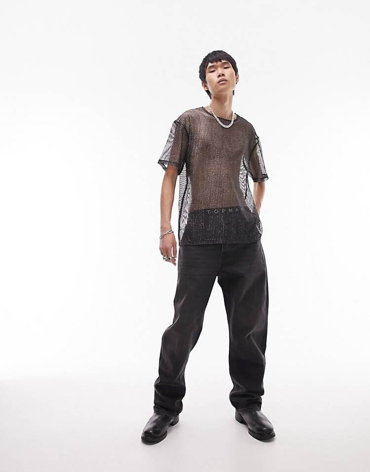 

Футболка Topman Oversized Grid Mesh, черный