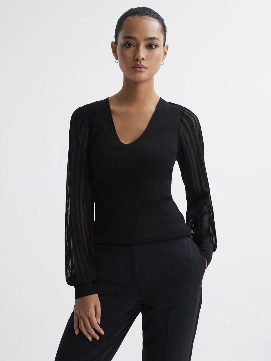

Топ Brooklyn с прозрачными рукавами Reiss, черный