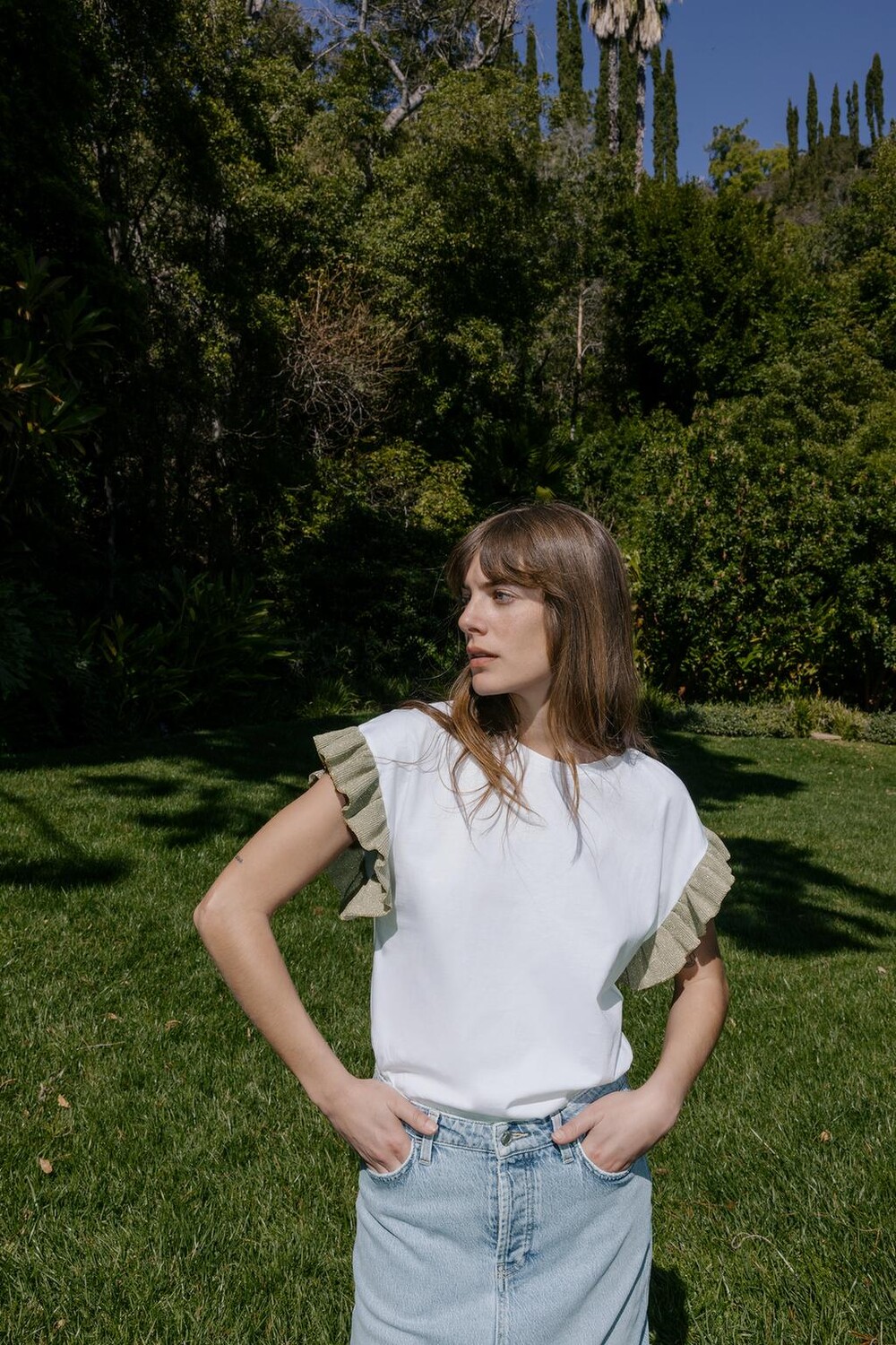 

Футболка со стразами ZARA, коричневый/белый