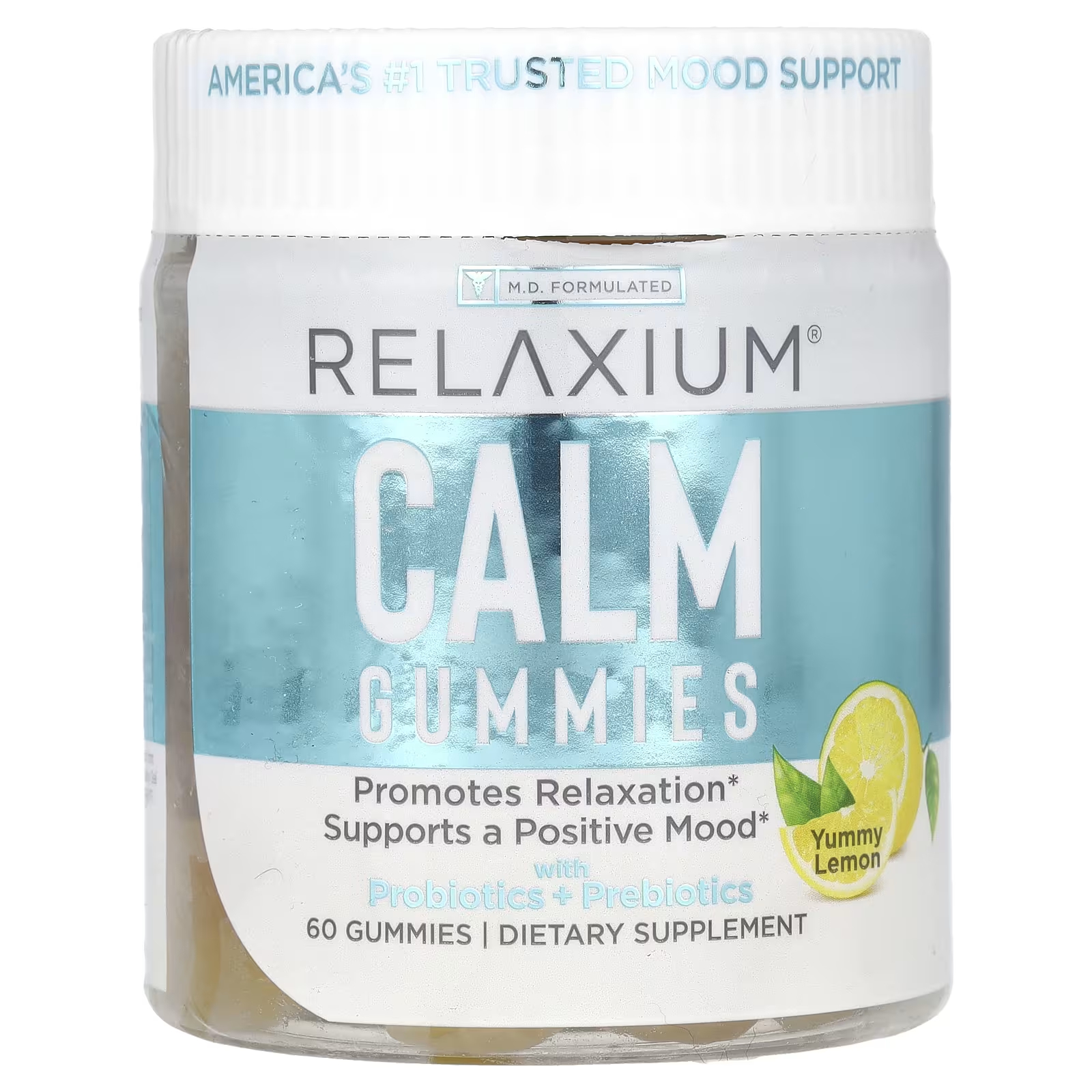 Пищевая добавка Relaxium Calm Yummy Lemon с пробиотиками и пребиотиками, 60 жевательных конфет формула для иммунитета smartypants kids с пребиотиками и пробиотиками 60 жевательных конфет