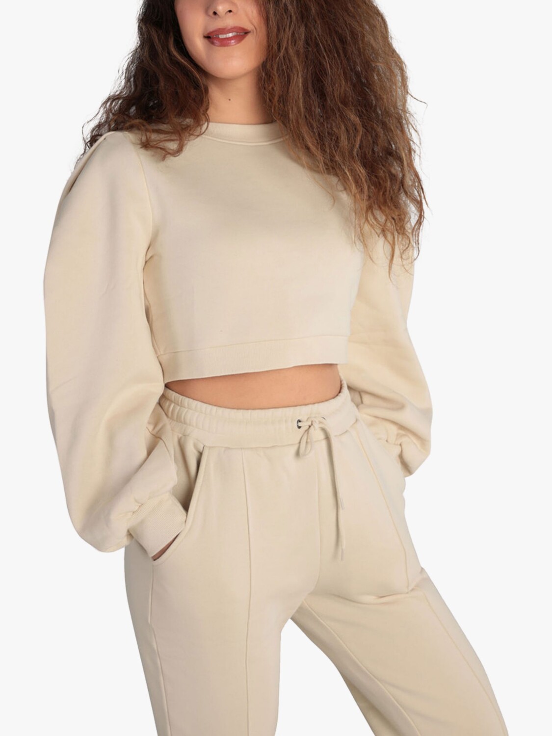 

Укороченная толстовка с пышными рукавами Closet London, слоновая кость, Бежевый