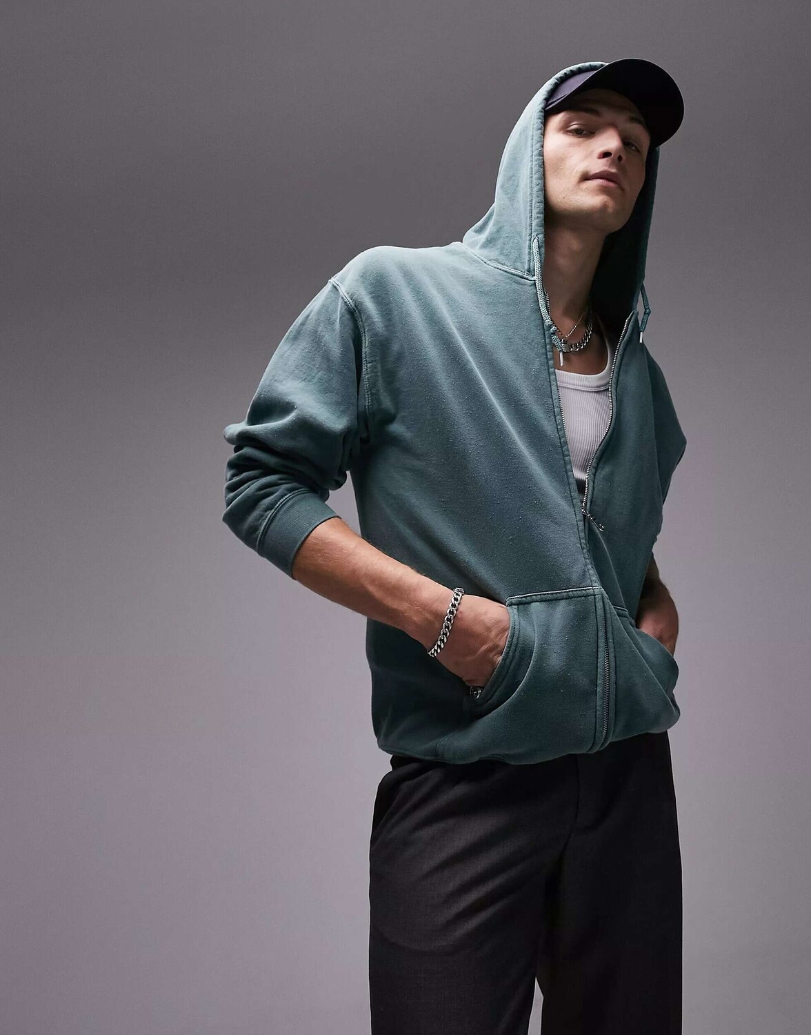 

Зеленая худи оверсайз на молнии Topman, Зеленый