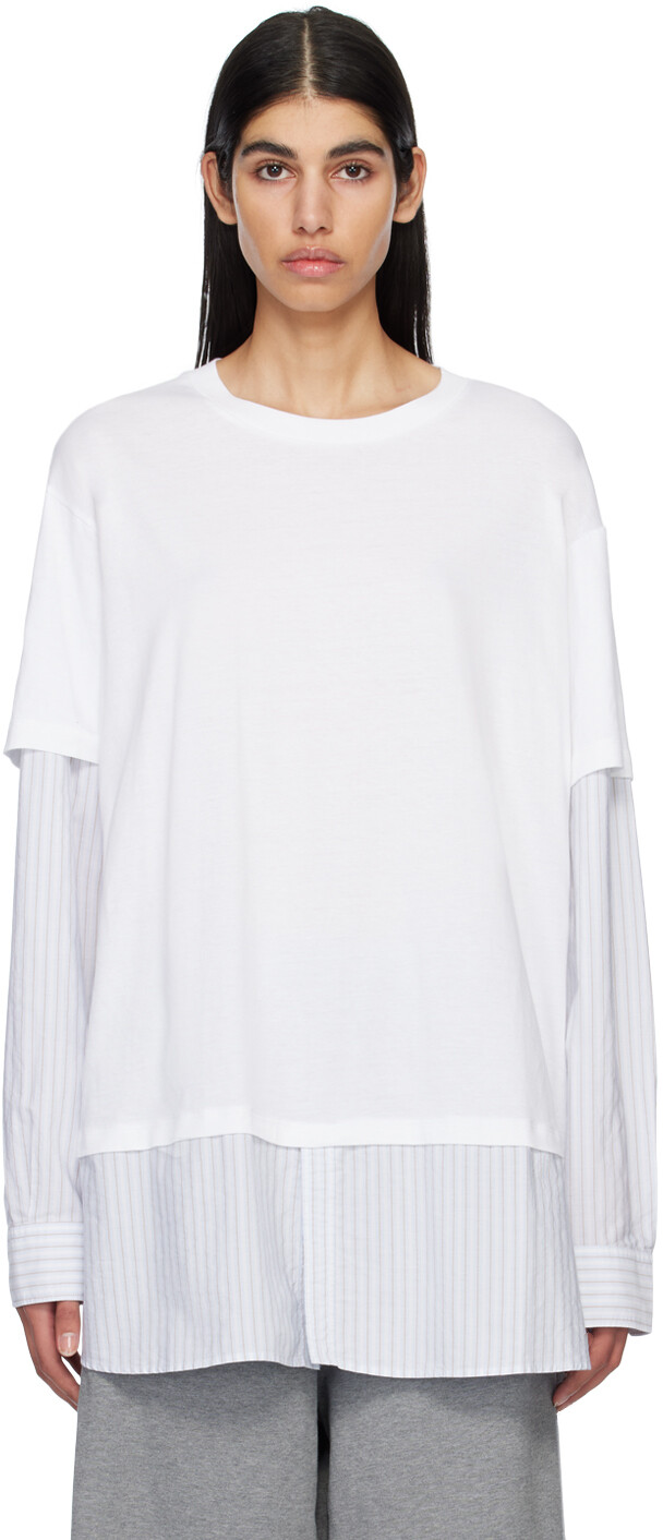 

Бело-синяя многослойная футболка с длинным рукавом MM6 Maison Margiela, Синий