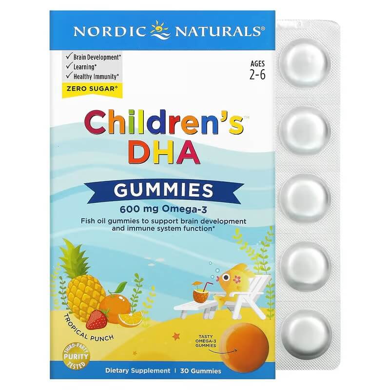 Жевательные конфеты с ДГК для детей 2-6 лет Nordic Naturals 600 мг, 30 таблеток nordic naturals детская дгк для детей от 3 до 6 лет клубника 360 мини жевательные мягкие гели