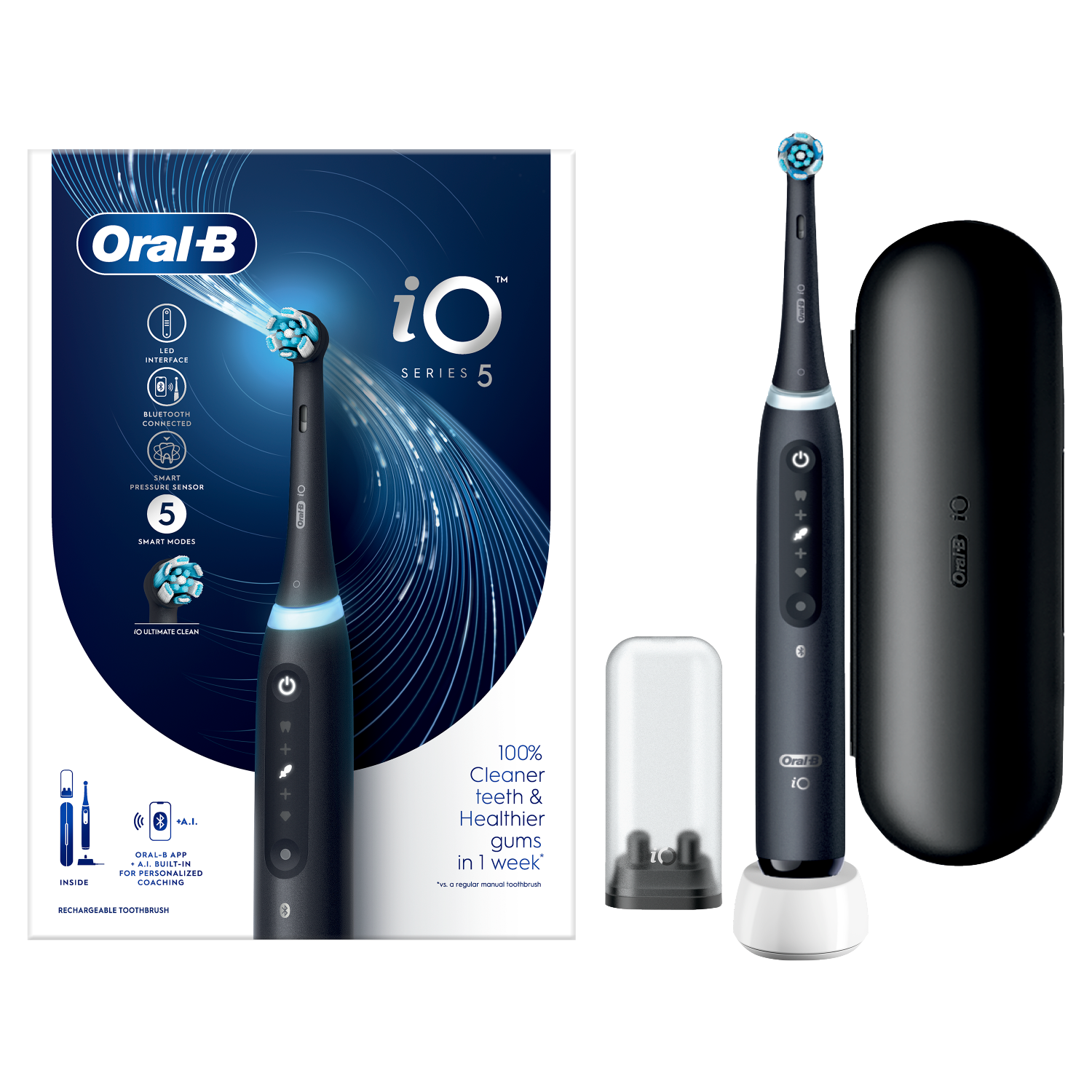 Магнитная зубная щетка Oral-B IO 5 Black для чистки зубов, 1 упаковка - фото