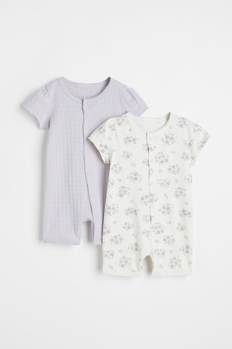 

2 пары цельных хлопковых пижам H&M, светло-фиолетовый/цветы