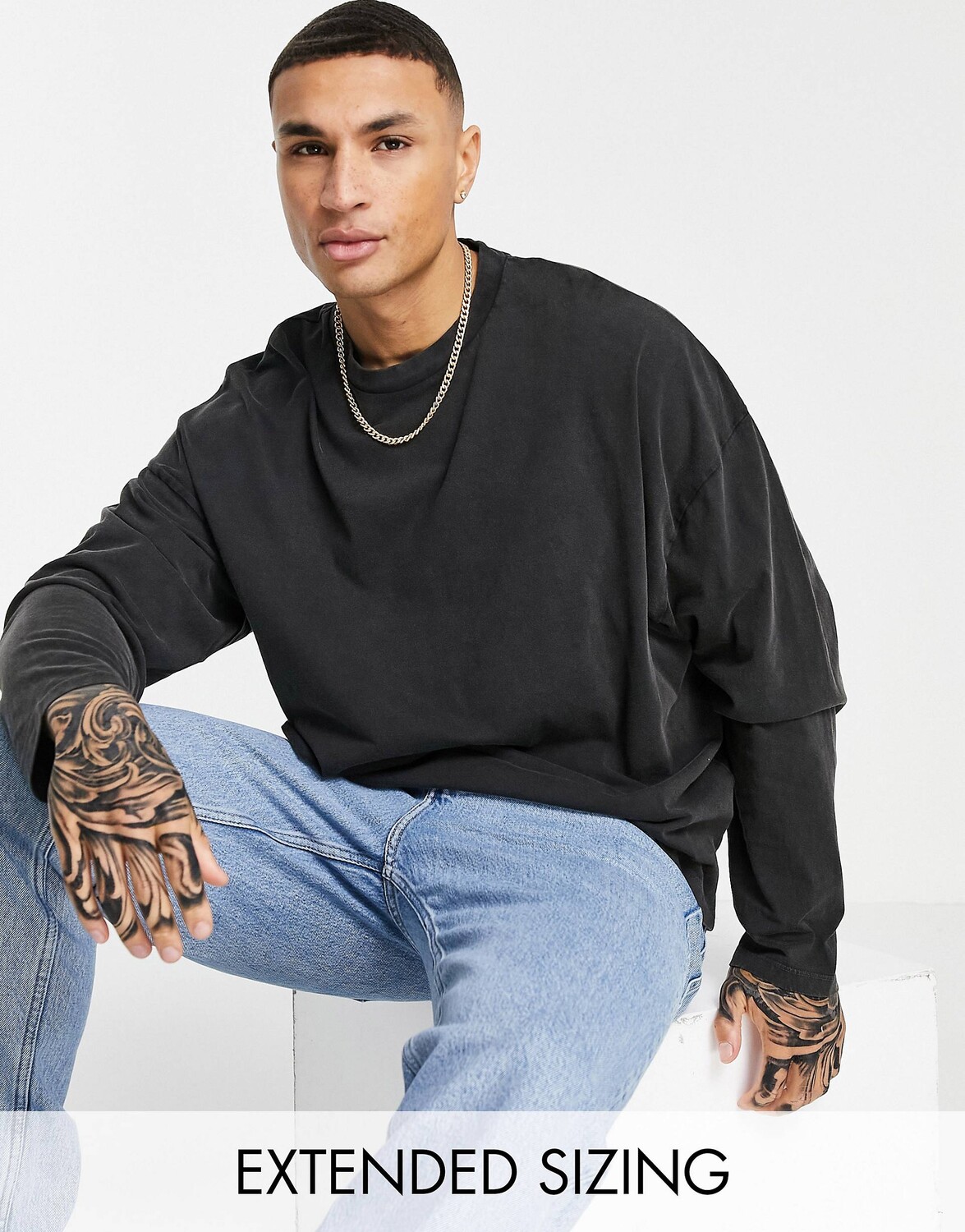 

Черная футболка с длинными рукавами оверсайз ASOS DESIGN - BLACK, Черный