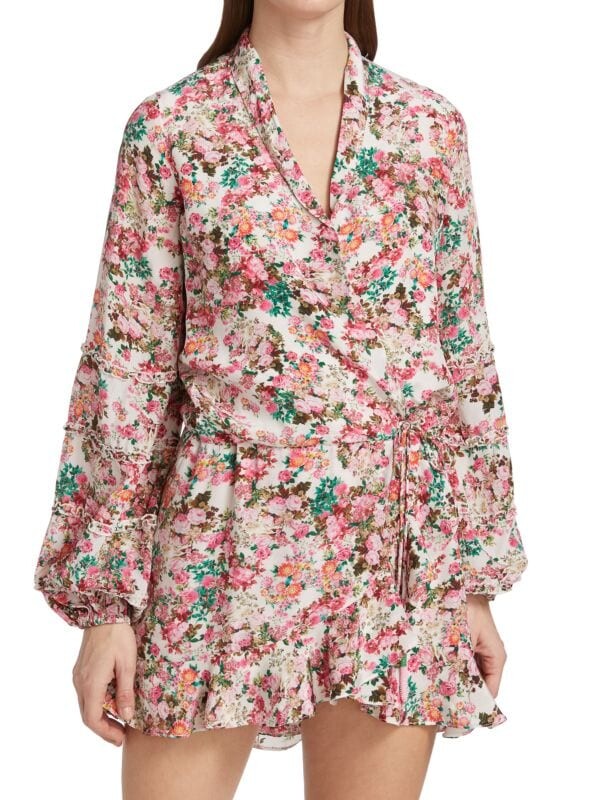 

Мини-платье с оборками и цветочным принтом Rococo Sand Beige multi