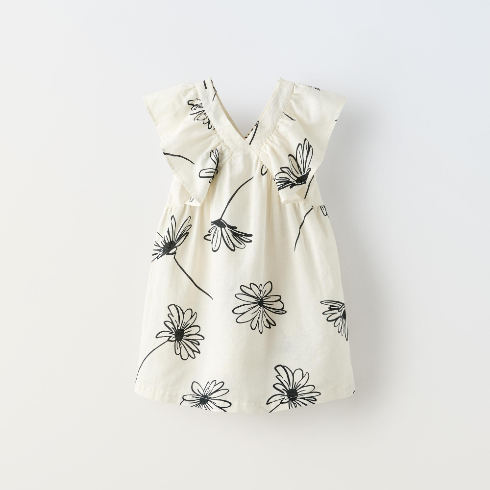 Платье Zara Floral Print, желтовато-белый