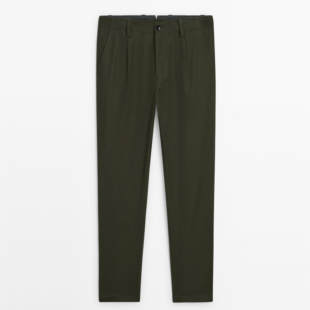 Брюки Massimo Dutti Relaxed-fit Wool Blend Chino, хаки
