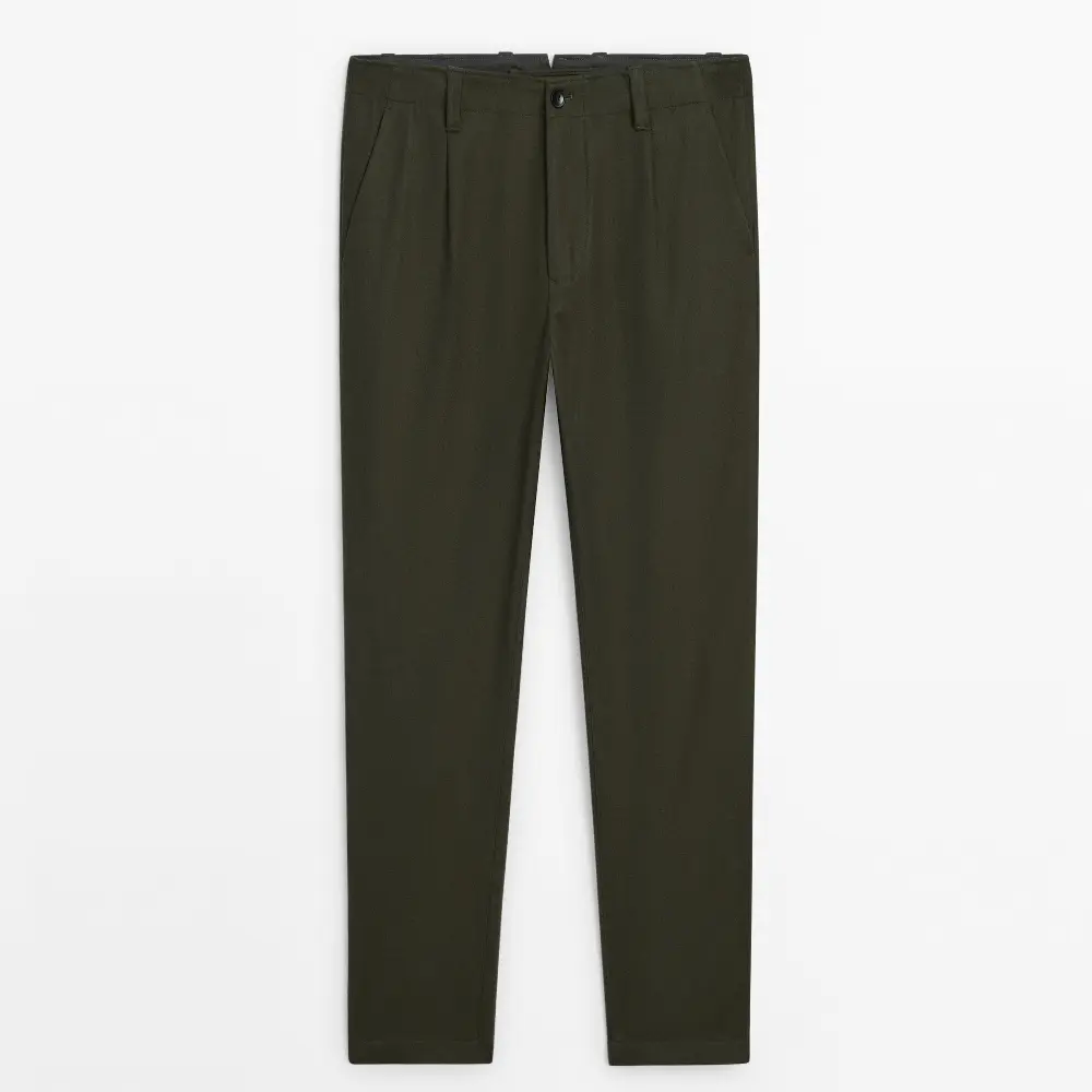 Брюки Massimo Dutti Relaxed-fit Wool Blend Chino, хаки брюки чинос massimo dutti relaxed fit wool limited edition зелёный