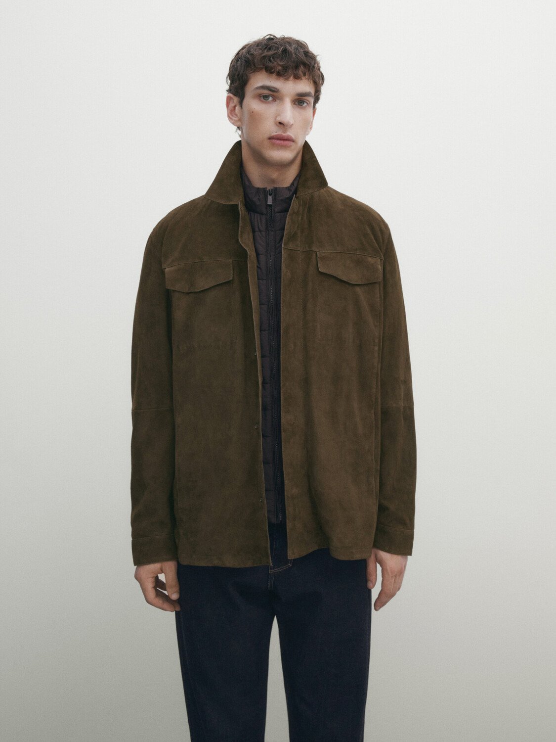 

Замшевая овершина со съемным жилетом Massimo Dutti, темный хаки