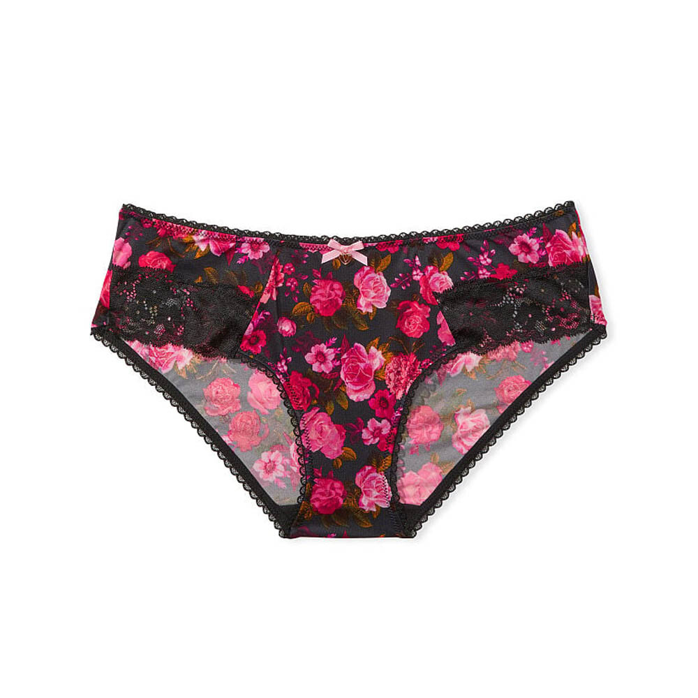 

Трусы Victoria's Secret Body By Victoria Lace Trim Hiphugger, черный/розовый