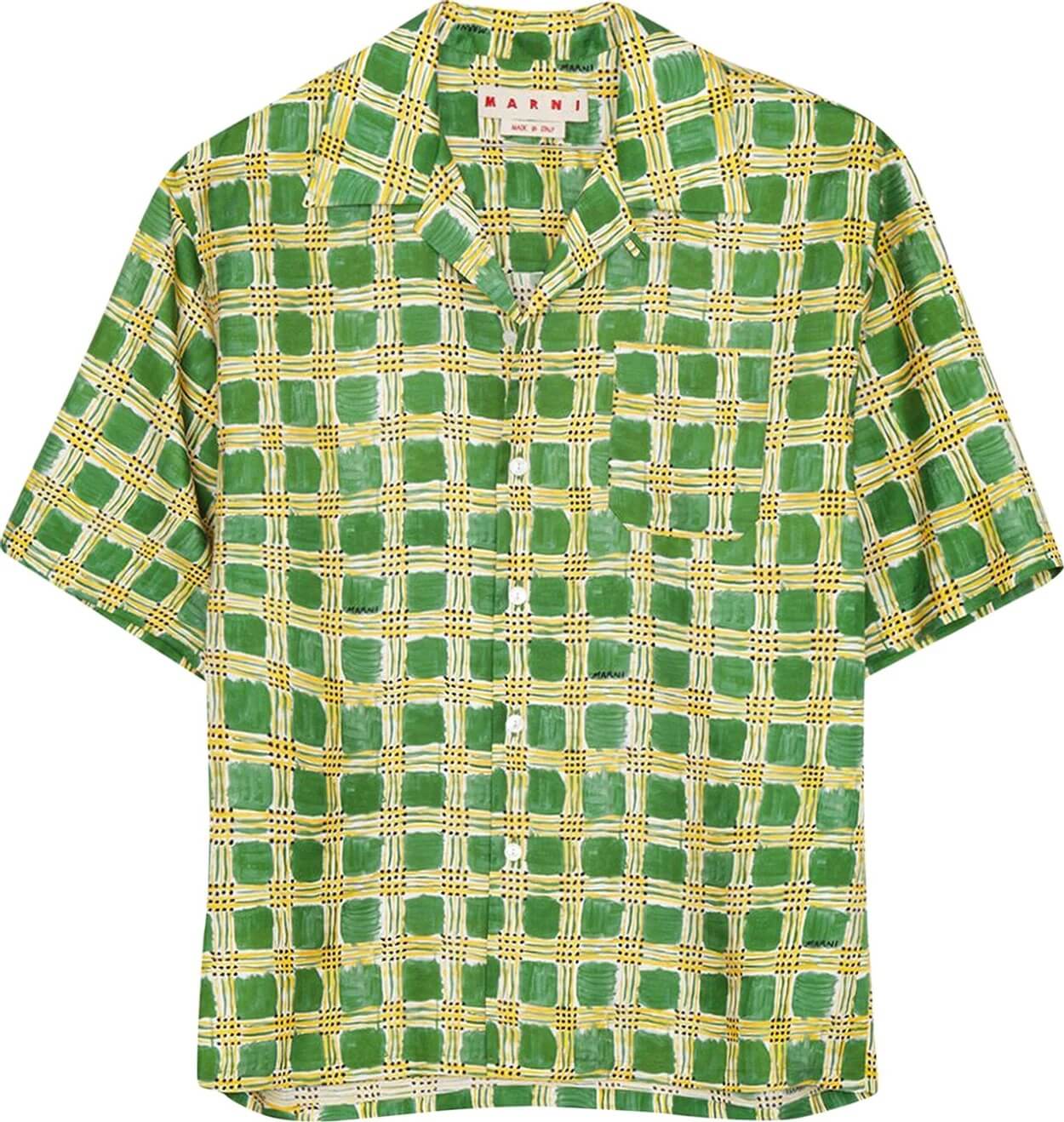 

Рубашка Marni All Over Check Print Silk Bowling, зеленый