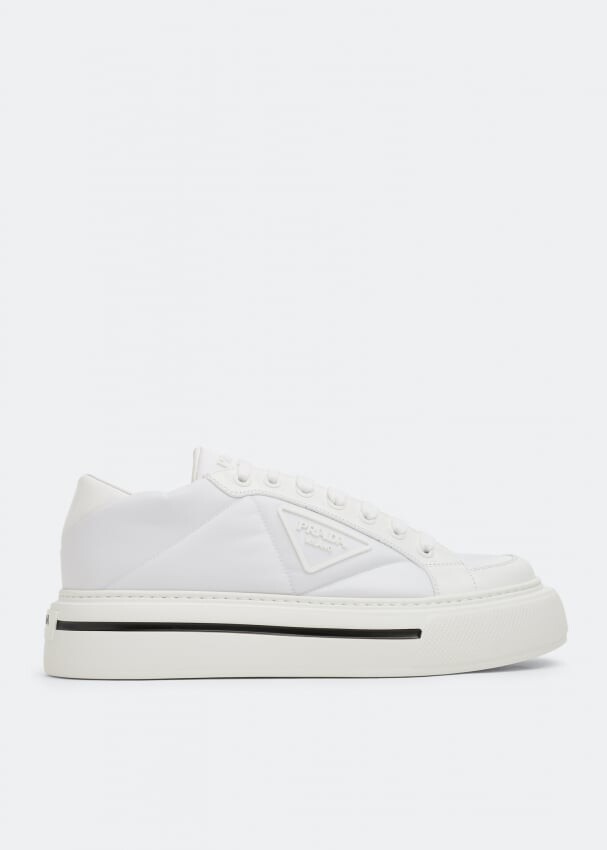 

Кроссовки PRADA Macro Re-Nylon and brushed leather sneakers, белый