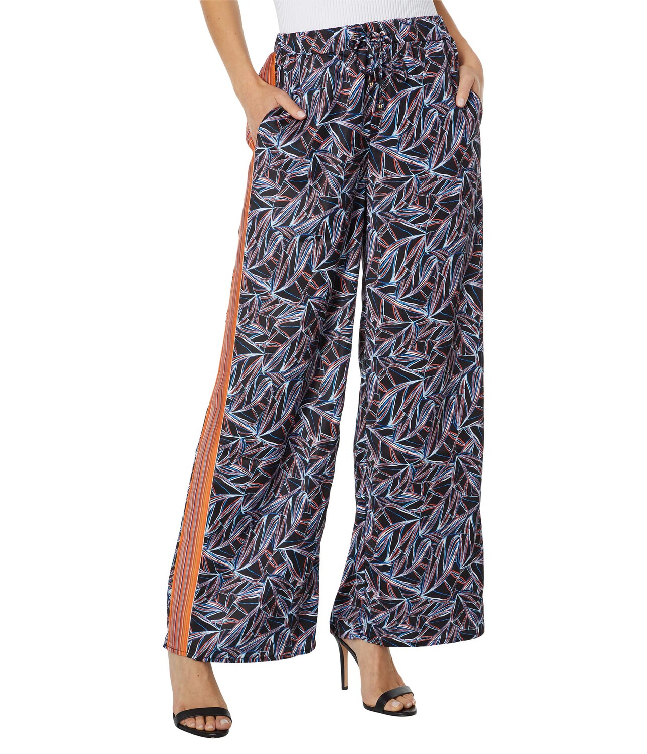 Брюки H Halston, Elastic Waistband Side Trim Wide Leg Pants