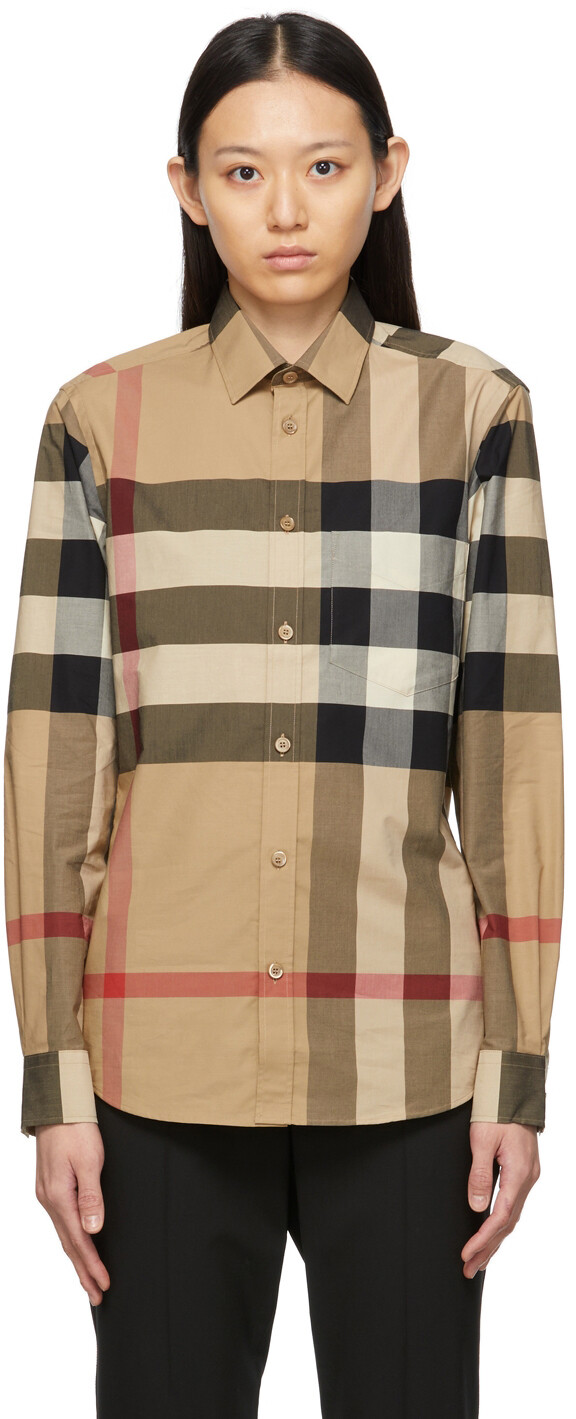 

Бежевая рубашка из поплина в клетку Burberry