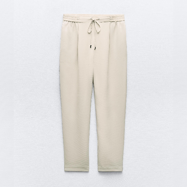 Брюки Zara Cropped With Elasticated Waistband, бежевый брюки zara cropped with elasticated waistband бежевый