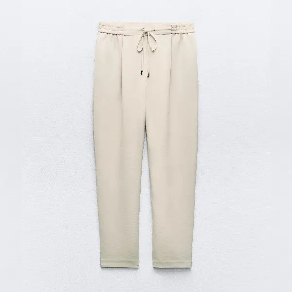 брюки topman skinny smart with elasticated waistband светло бежевый Брюки Zara Cropped With Elasticated Waistband, бежевый