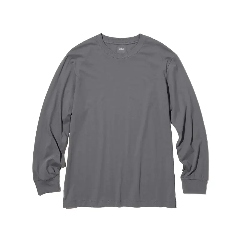

Футболка Uniqlo Airism Cotton Crew Neck Long Sleeved, серый