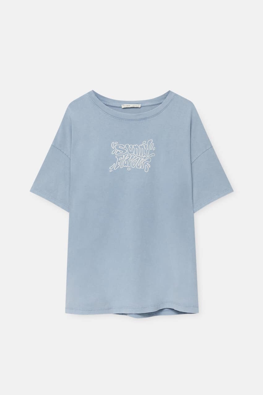 

Футболка Pull&Bear Sunny Flavor с короткими рукавами, темно-синий
