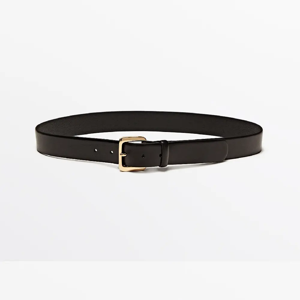 

Ремень Massimo Dutti Leather With Round Buckle, черный