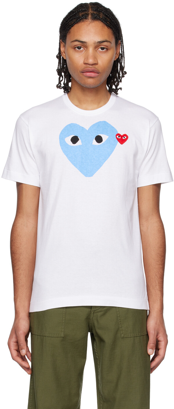 

Белая футболка с двойным сердечком Comme des Garçons Play, Белый