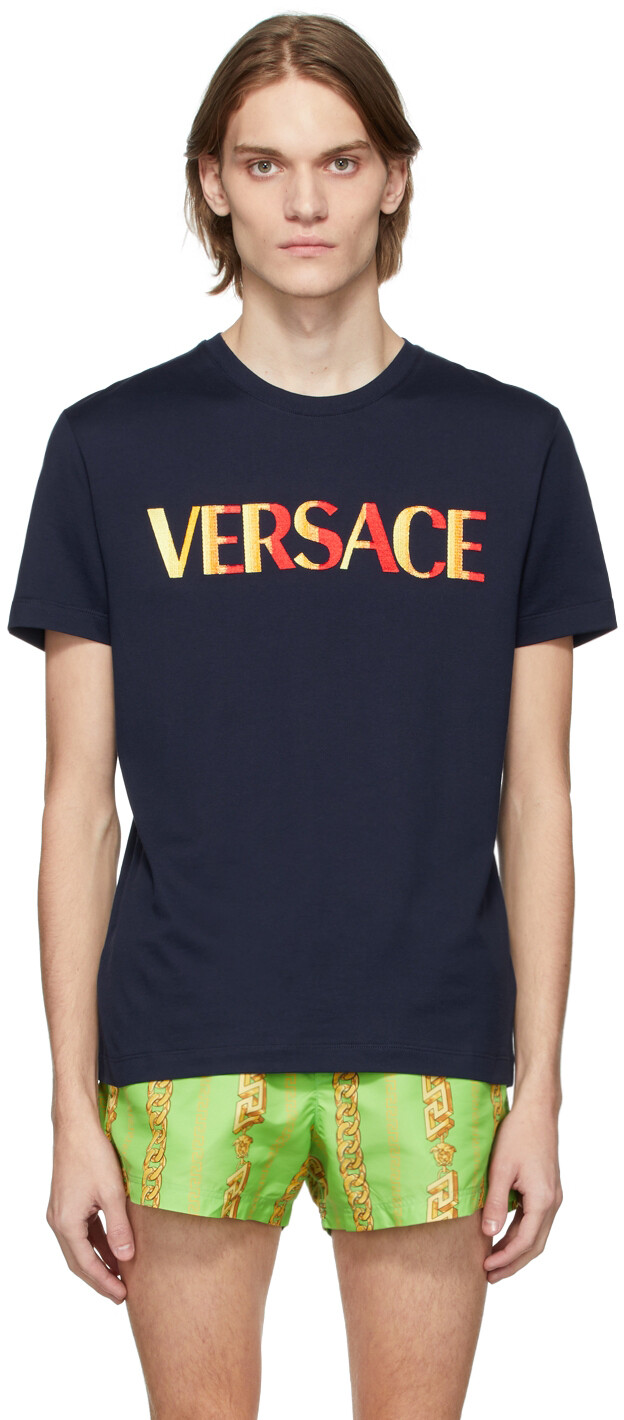 

Темно-синяя футболка с логотипом Gradient Versace, Синий