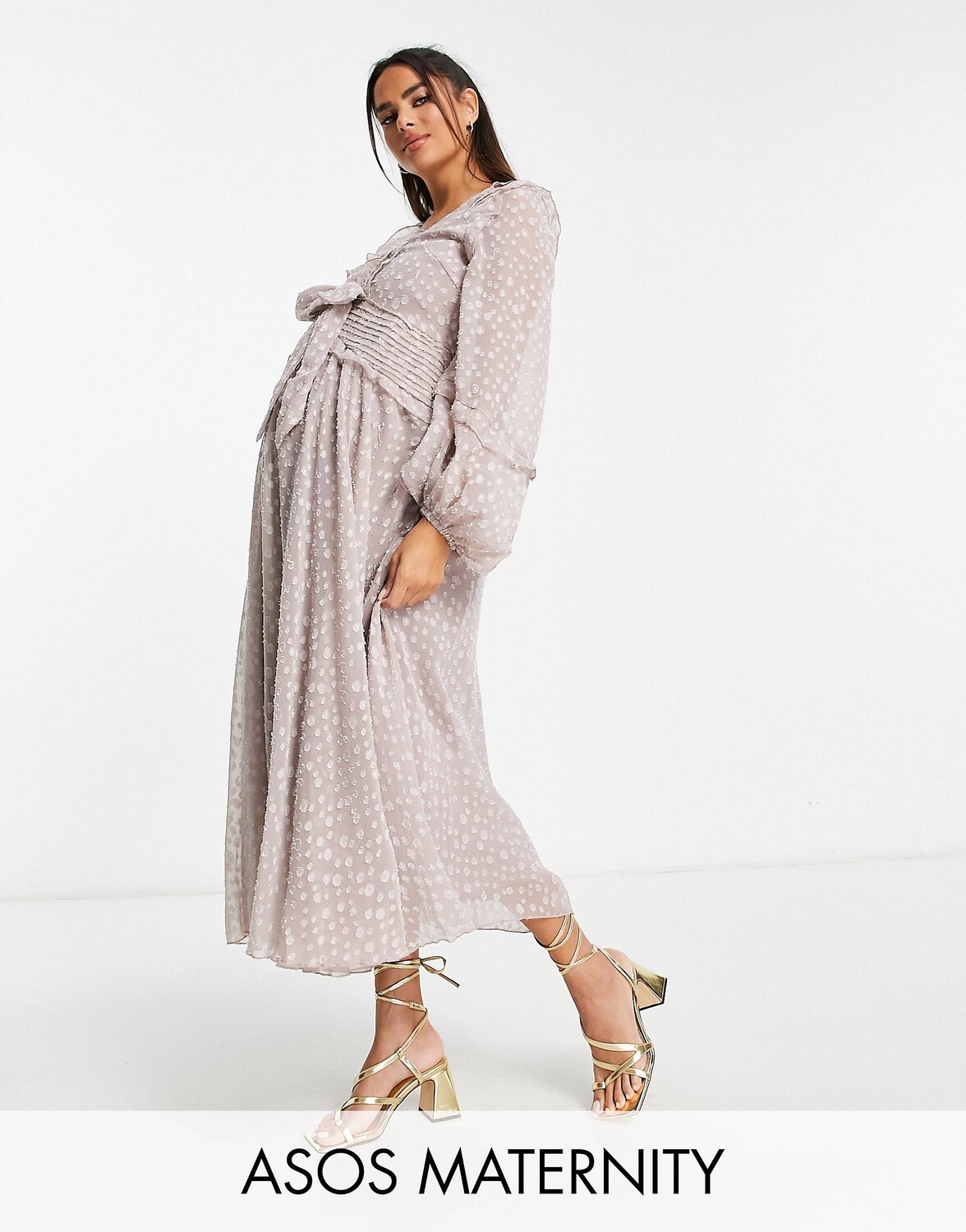

Сиреневое платье миди со складками и завязками ASOS DESIGN Maternity, Фиолетовый