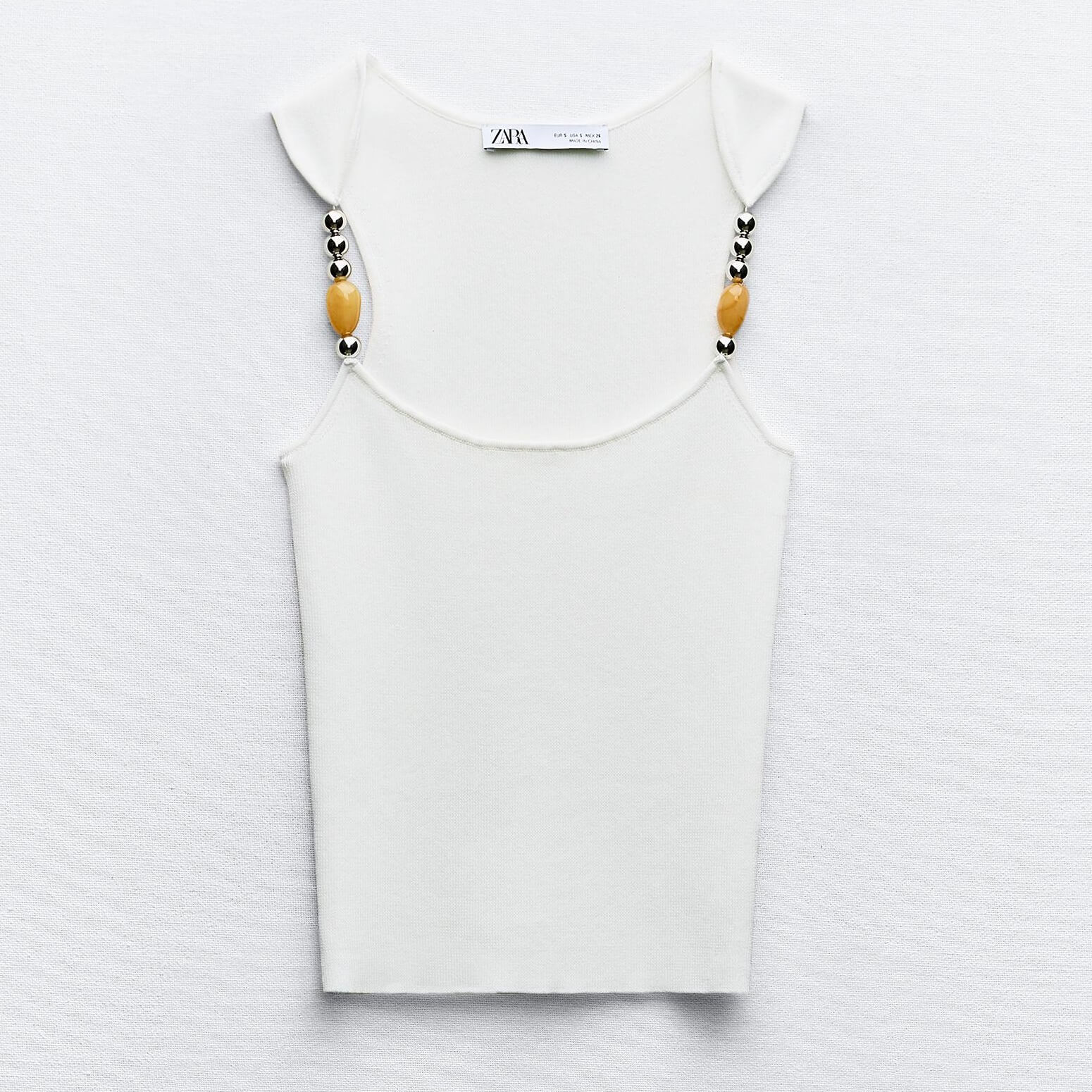 Топ Zara Plain Knit With Beads, белый кардиган zara plain knit with faux pearl buttons светло желтый