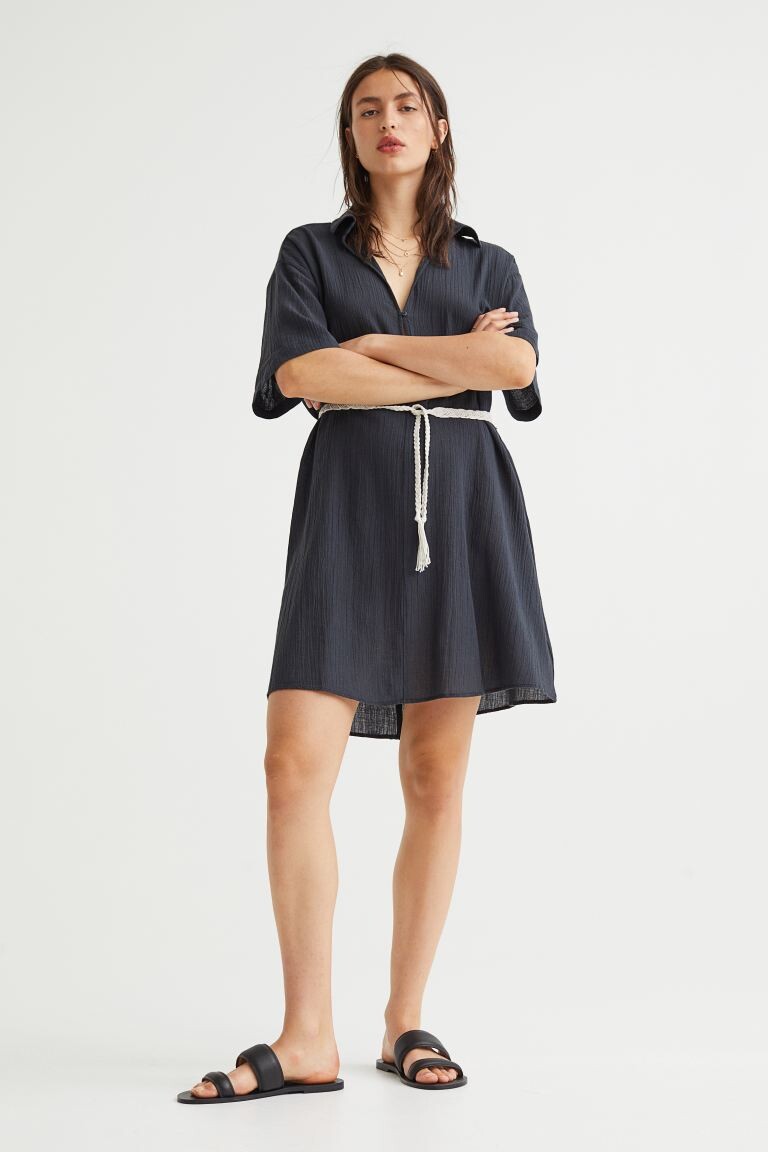 

Платье-рубашка с завязывающимся поясом H&M, черный