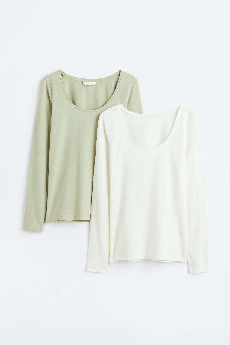 

2 комплекта топов из джерси H&M, светло-зеленый/белый