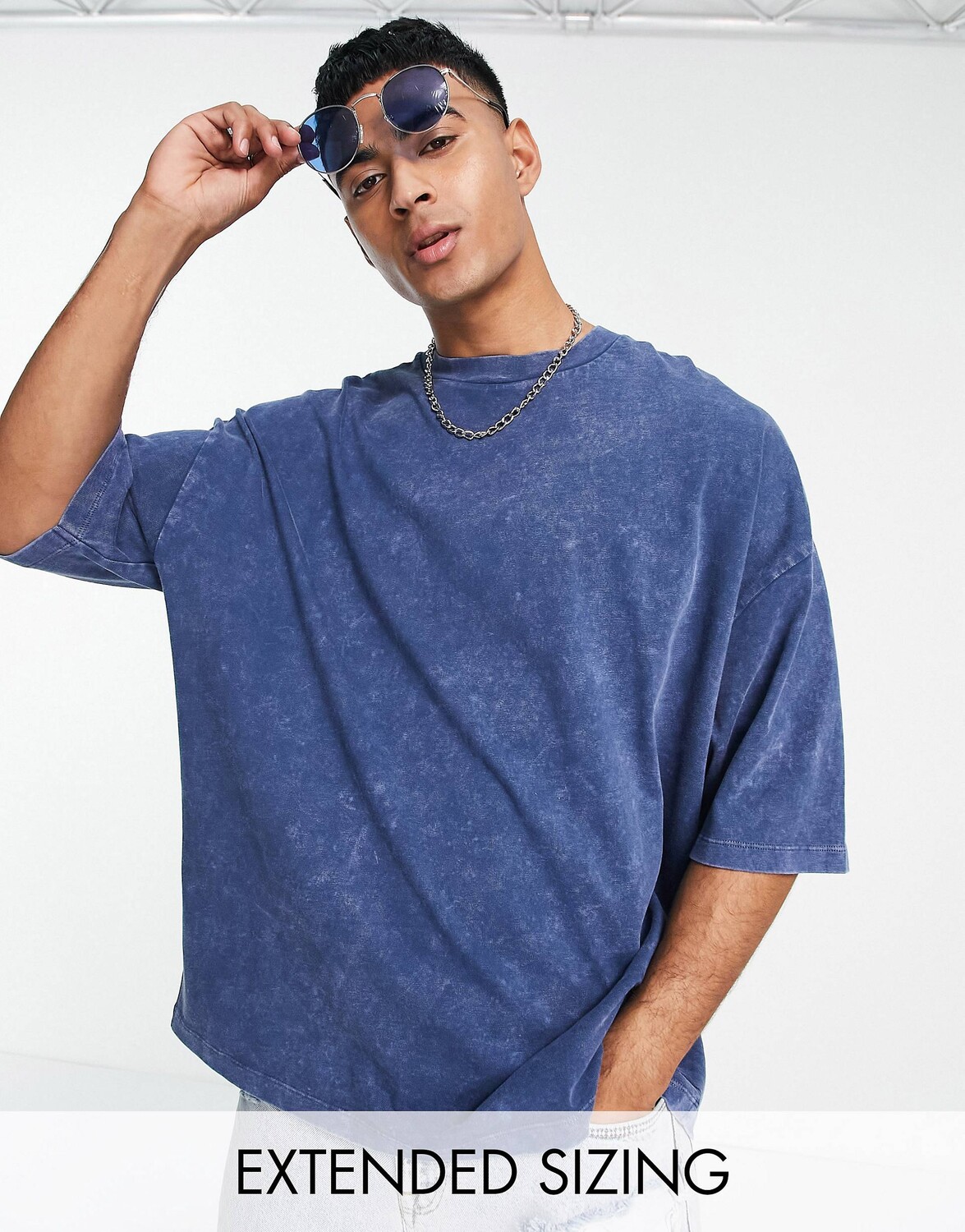 

Темно-синяя плотная футболка оверсайз ASOS DESIGN, Синий