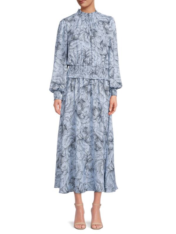 

Присборенное платье миди с цветочным принтом BCBGMAXAZRIA Celestial blue