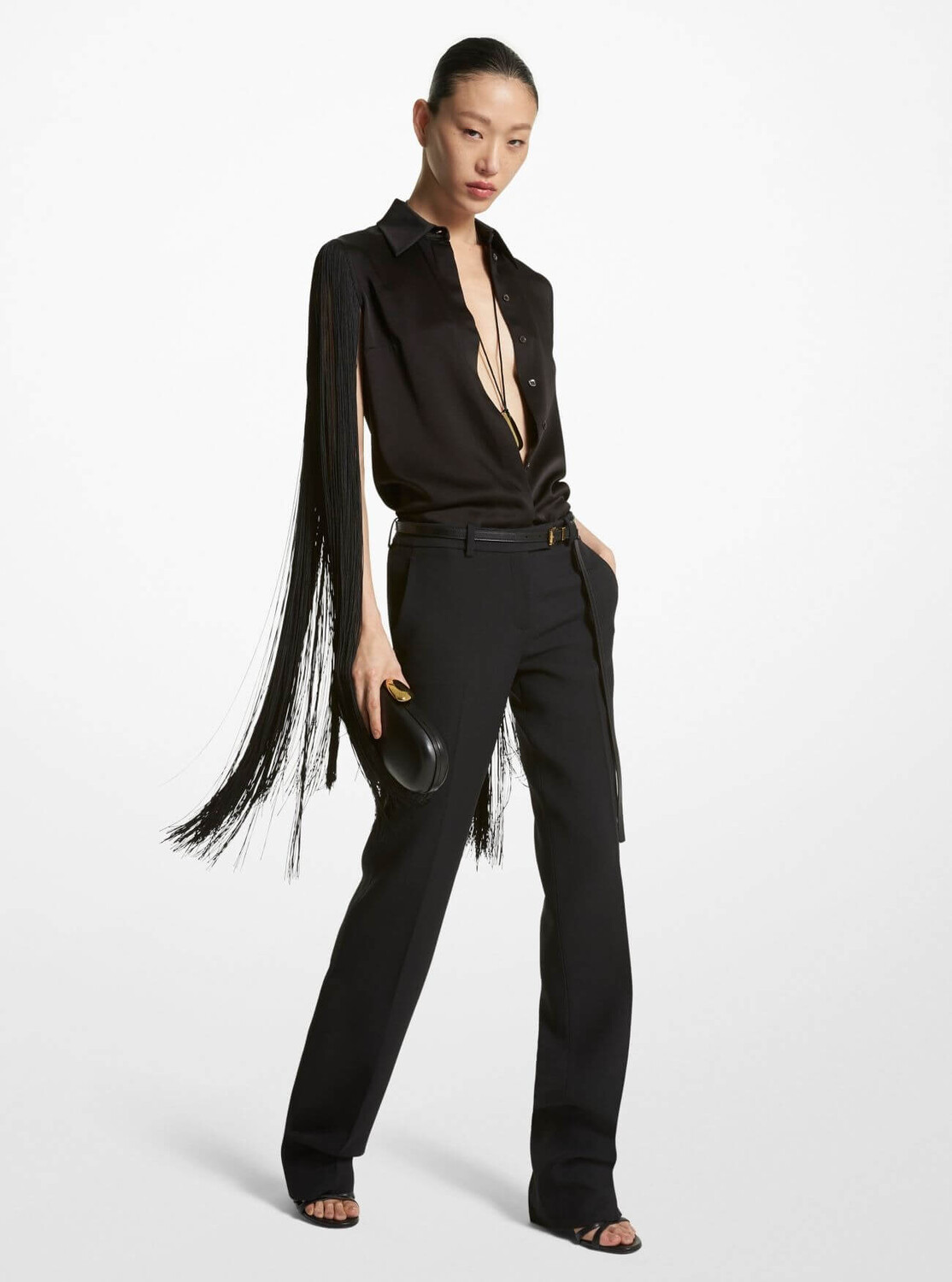 

Рубашка Michael Kors Satin Charmeuse Fringed, черный