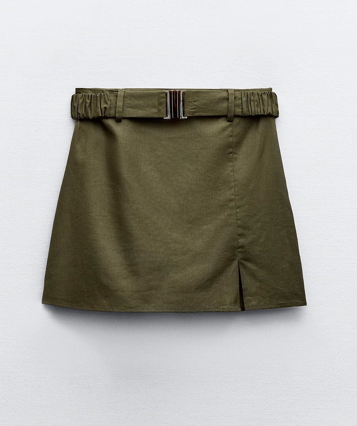 Юбка-шорты Zara Linen Blend With Belt, хаки