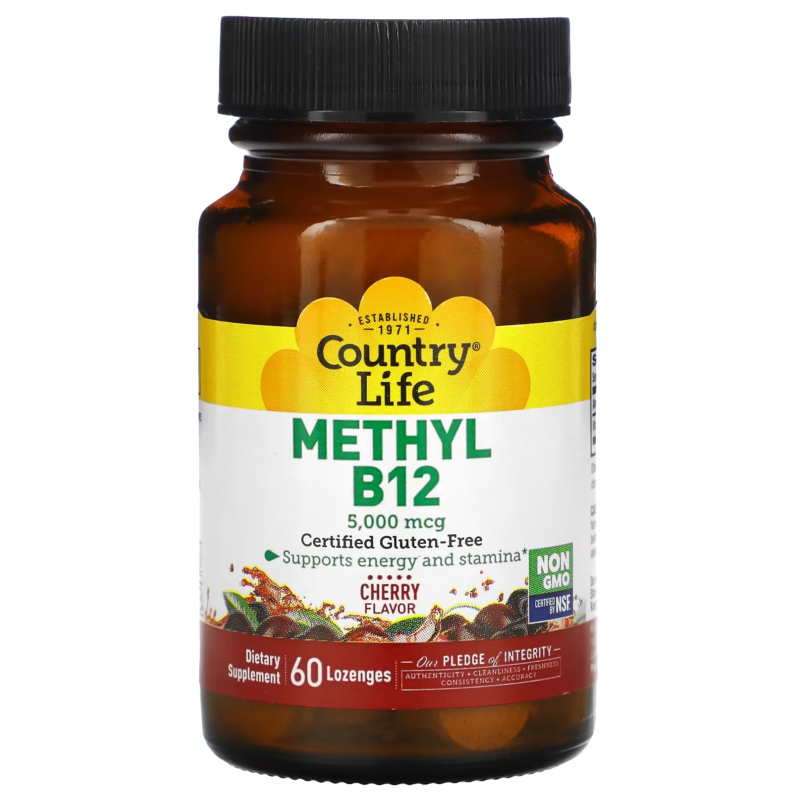 Метилированный Витамин B12 Country Life со вкусом вишни, 60 пастилок source naturals метилкобаламин витамин b12 со вкусом вишни 5 мг 60 пастилок