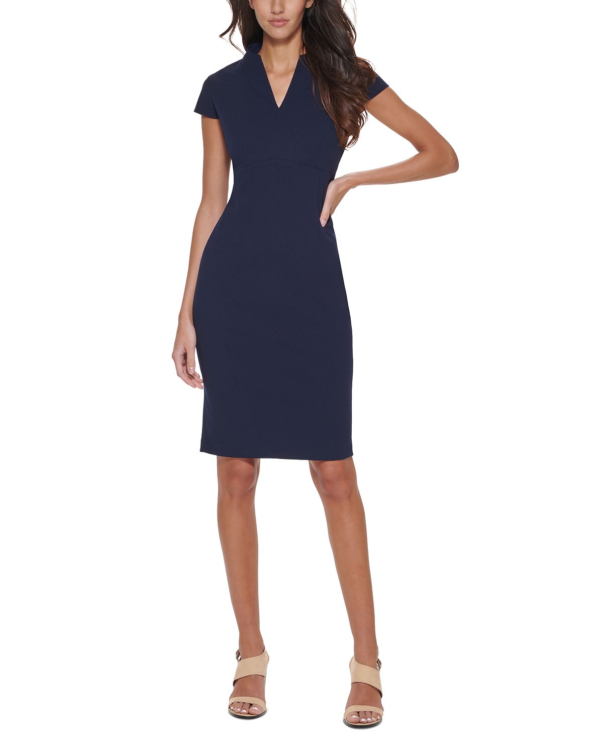 Женское платье-футляр с v-образным вырезом и короткими рукавами Calvin Klein