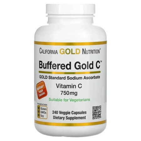 Буферизованный витамин C в капсулах California Gold Nutrition 750 мг, 240 капсул california gold nutrition буферизованный gold c gold стандартный аскорбат натрия витамин c 750 мг 240 растительных капсул