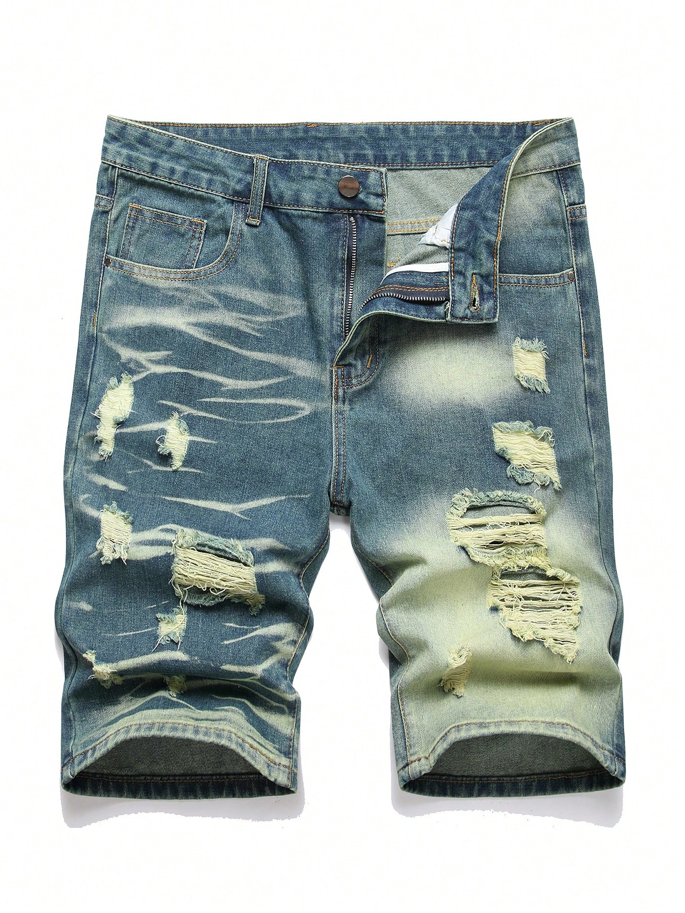 цена Мужские джинсовые шорты с потертостями в европейском и американском стиле, зеленый