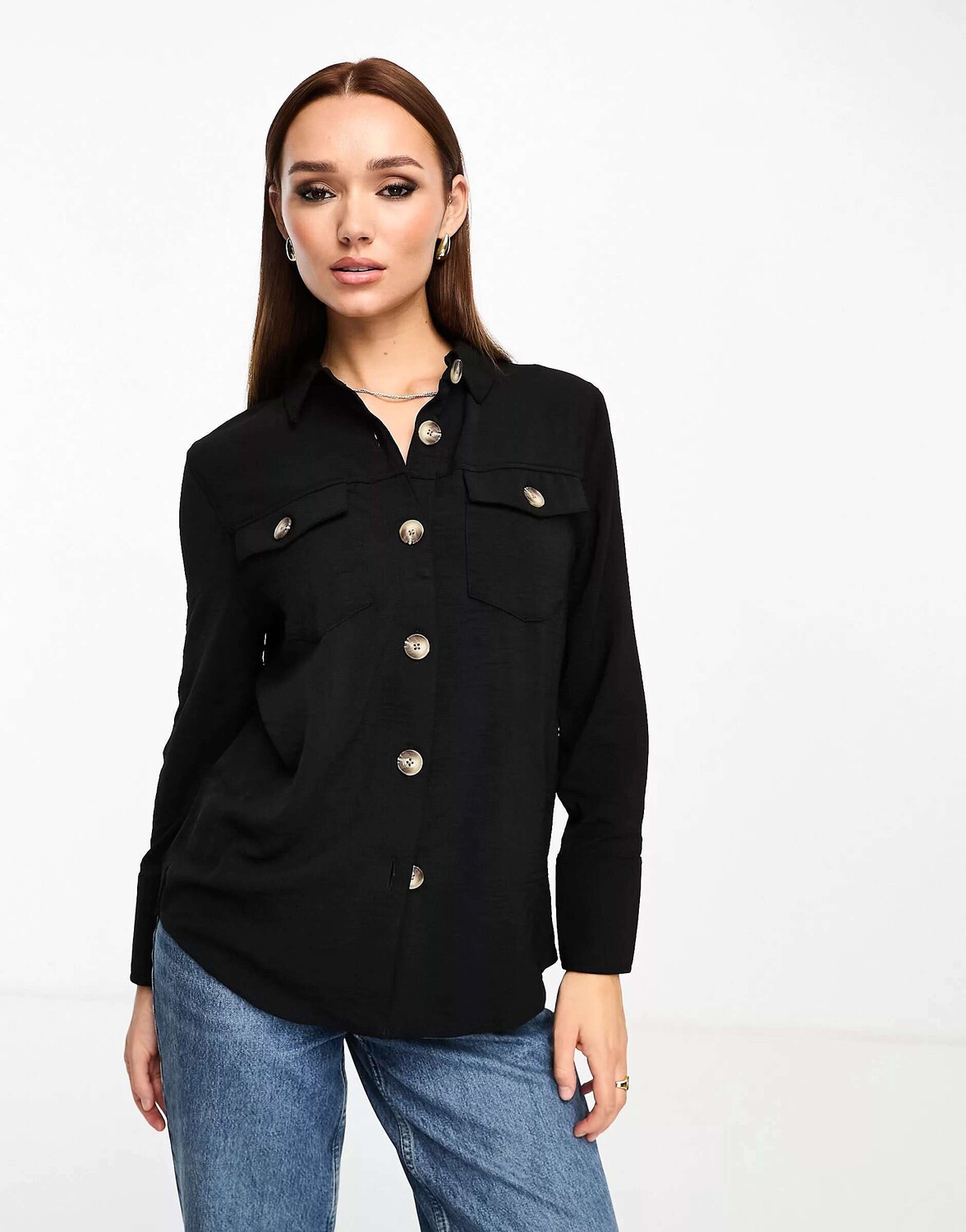 

Черная фактурная рубашка River Island с жемчужными пуговицами