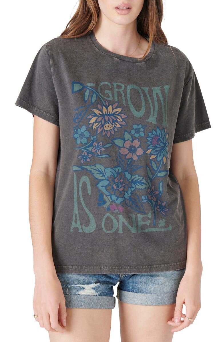 

Хлопковая футболка бойфренда с цветочным принтом Grow as One LUCKY BRAND