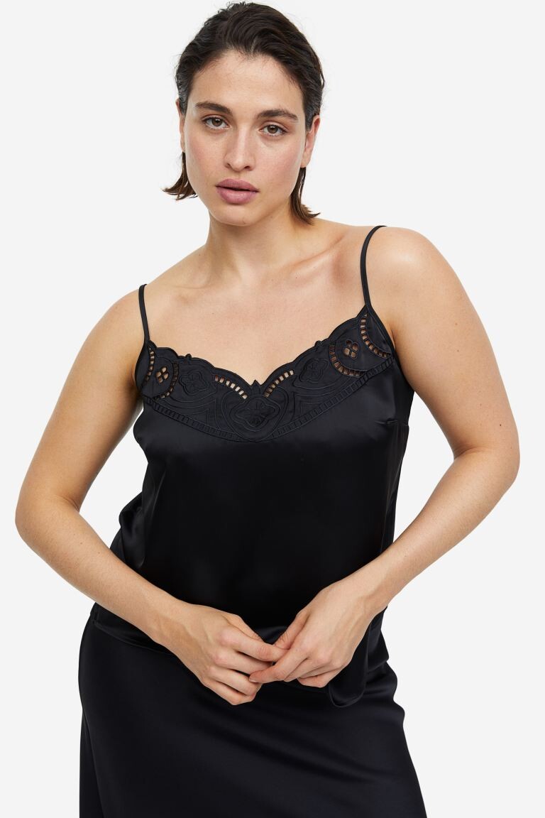 

Топ на бретельках с кружевной отделкой H&M, черный